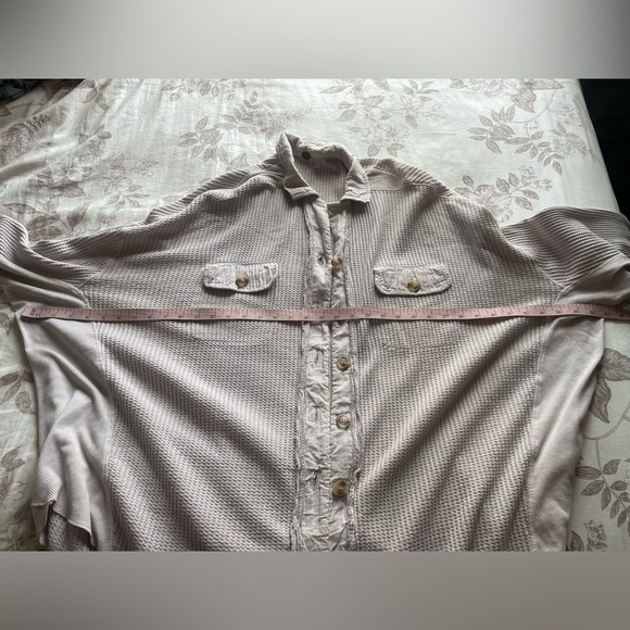 Free People One Scout Waffle Knit Shirt Jacket XS Lilac Oversized Boho Lagenlook - Picture 7 of 8